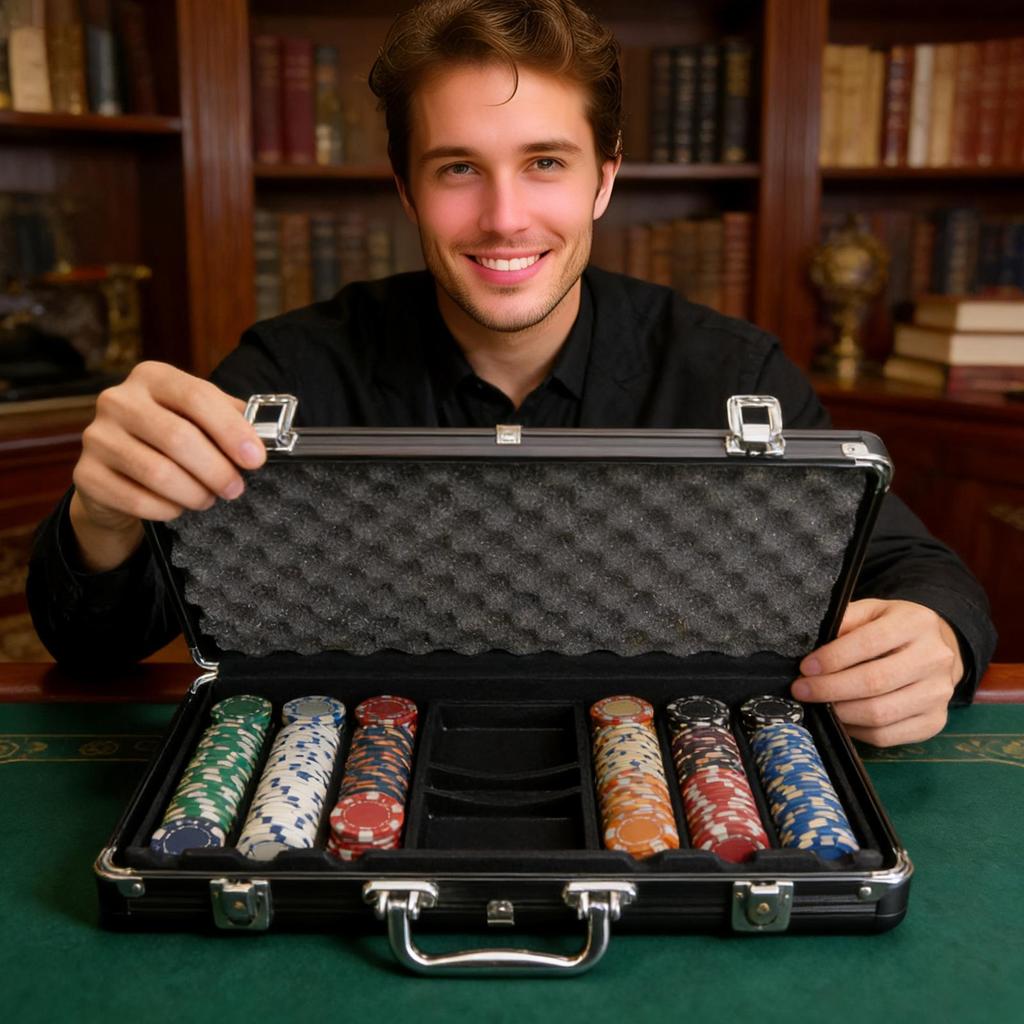 Poker Chip Case 300Pcs Capacity Matte Black Hard Aluminum Alloy Poker Chip Carrying Case for Family Lovers Friends Entertainment