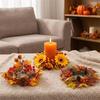 Rustic Artificial Maple Mini Wreath Fade Resistant Berries Pine Cone Candle Ring  Thanksgiving Day