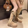 Knee Boots Khaki Maillard Boots Women's Small Suede Two Wear Folded Inner Heightening Platform Boots