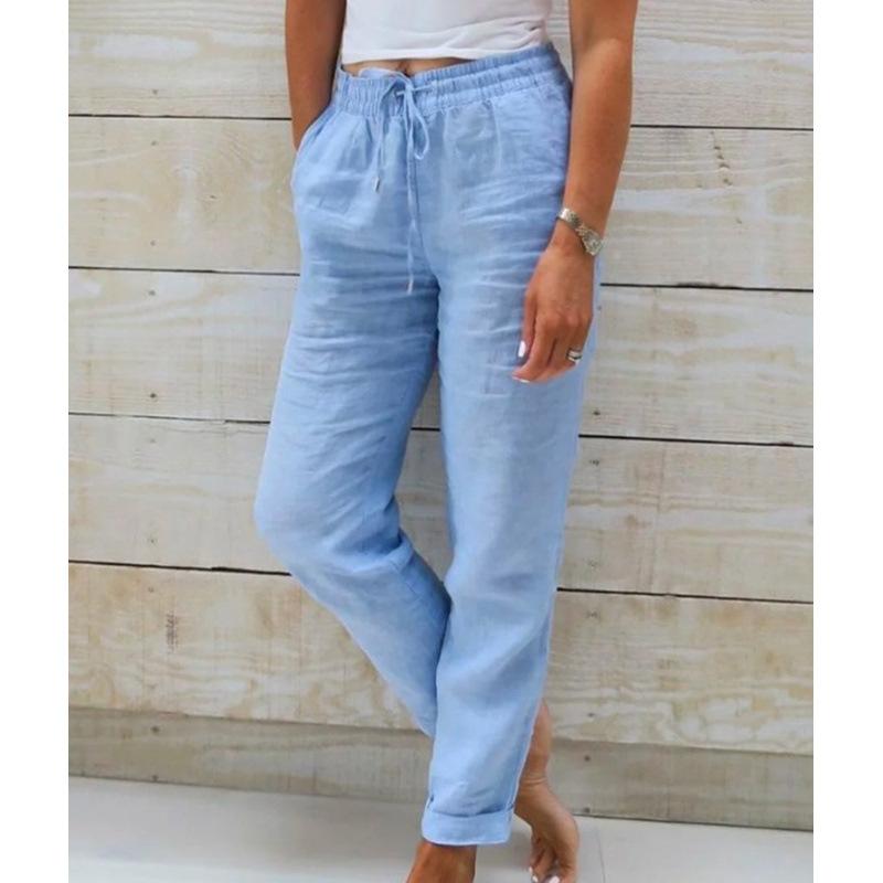 

Mid Waist Elastic Waist Solid Color Cotton and Linen Casual Pants Women’s Trousers S небесно-голубой