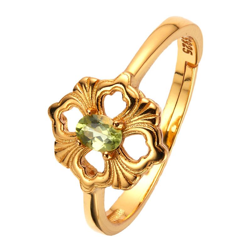 S925 Sterling Silver Natural Colored Treasure Ring, Female Japanese And Korean Mori Small Fresh Set, Simple And Sweet Open Ring.