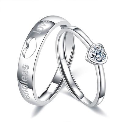 Bague Ouvertures Couples Yongjie Tongxin Argent Sterling S925 Bague Simple Je T'aime