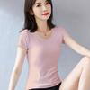 Women's Slim Fit White Cotton Short Sleeve T-Shirt - Round Neck, Summer/Spring Style