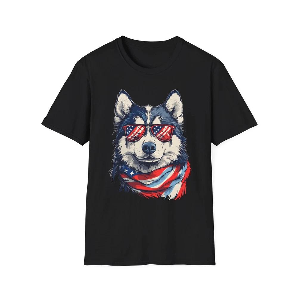 Patriotic Husky American Flag 4th Of July Tshirt S