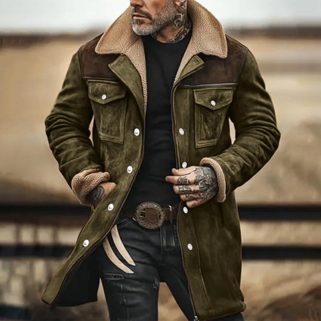 Men's Suede Color-matching Winter Jacket Multi-pocket Zipper Coat