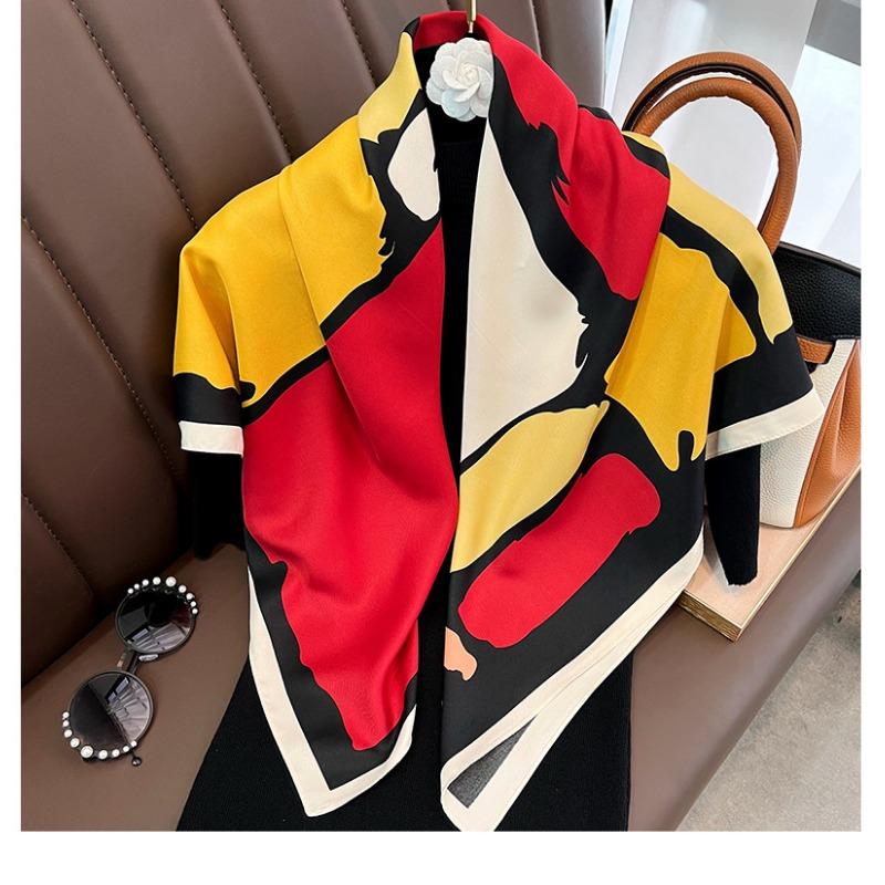 Korean Style Geometric Printed Silk Scarf For Women Summer Fashion
