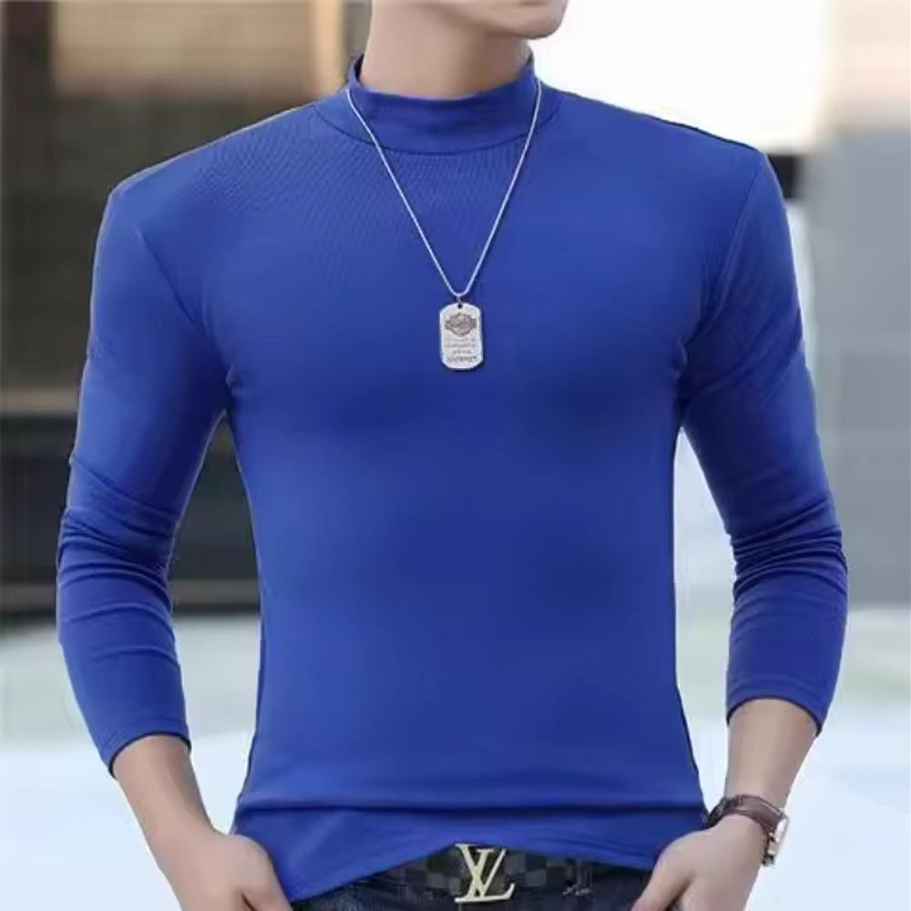King Billion Herfst Winter Heren Mock Neck Lange Mouw Slim Fit Effen Kleur Hoge Elasticiteit Basis Onderpullover Mannelijke Top XXL koningsblauwe kleur