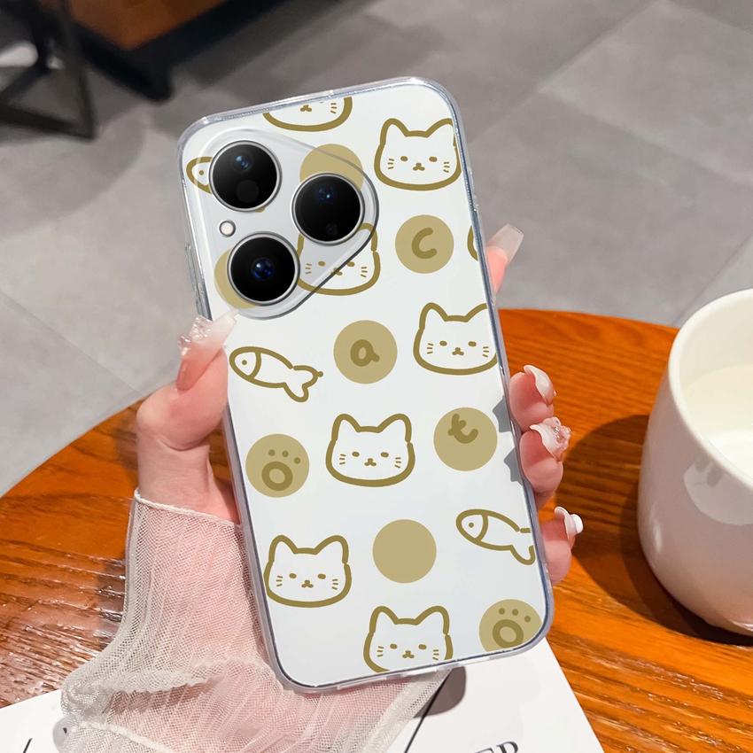 For Huawei Pura 80 70 Pro Plus Ultra Honor X6C 8C Phone Bags Cute Big Eyed Black Cat Patterns Luxury Transparent Lens Protection Case For Huawei Shell