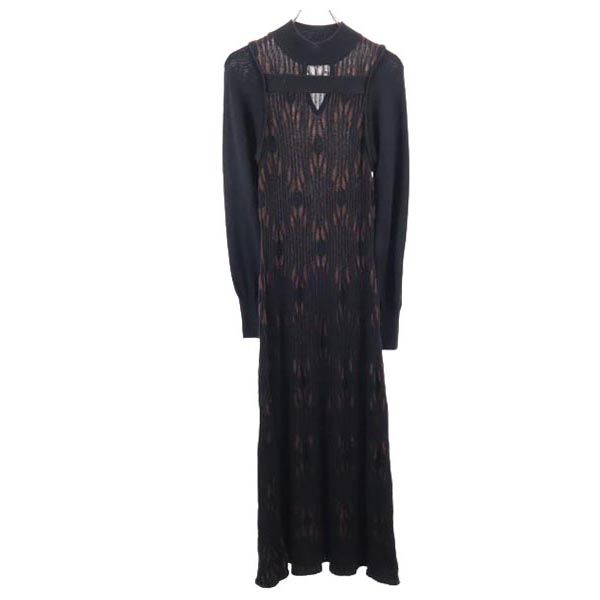 PUBLIC TOKYO Overall Handle Long Sleeve Wool Blend Knit Long Dress Women Used