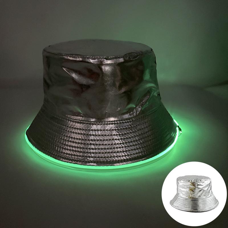 Unisex LED Világítós Hímzett Bucket Kalap Logóval és Egyszínű Lapos Tetővel