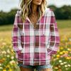 Women's Plaid Print Casual Long Sleeve Hooded Jacket with Pockets and