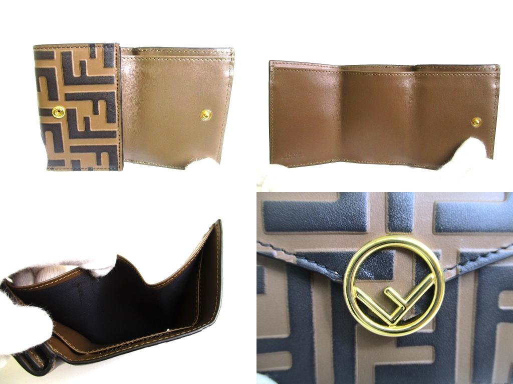 Authentische FENDI F IS FENDI FF Braun Leder Gold H/W Micro Dreifach-Geldbörse #b151 Vom Verkäufer überholt