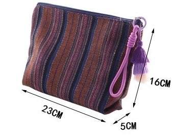 Ethnic Style Striped Makeup Bag with Tassel & Zipper - Compact Travel Storage Pouch for Women, Portable for Handbag & Phone