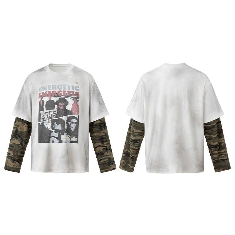 Unisex Retro Streetwear Long Sleeve Hoodless Sweatshirt With Graphic Print Loose Fit Cotton Pullover Fall