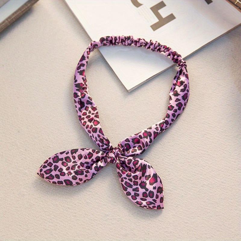 1pc Leopard Printed Elastic Bandana Knot Headbands Rabbit Ear Bow Headband Turban Head Wraps Hair Band For Women,Multiple Styles