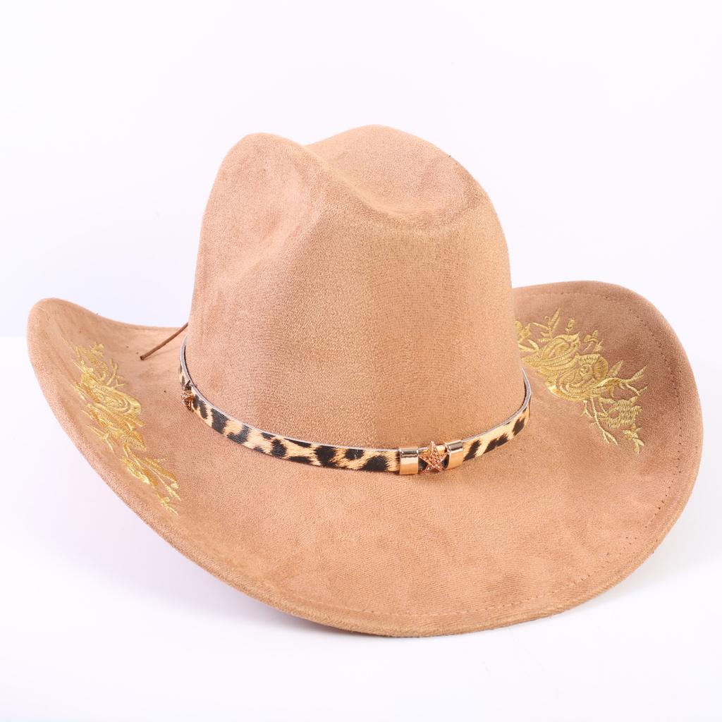 Popolare cappello western da cowboy in camoscio classico europeo e americano da uomo e donna con tesa larga ricamato cappello da sole da esterno