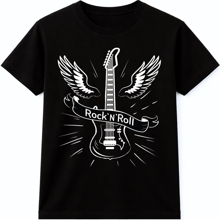 Rock N Roll T Shirt Guitar Wings Vintage Music Lover Gift Biker Retro Band Tee S разноцветный
