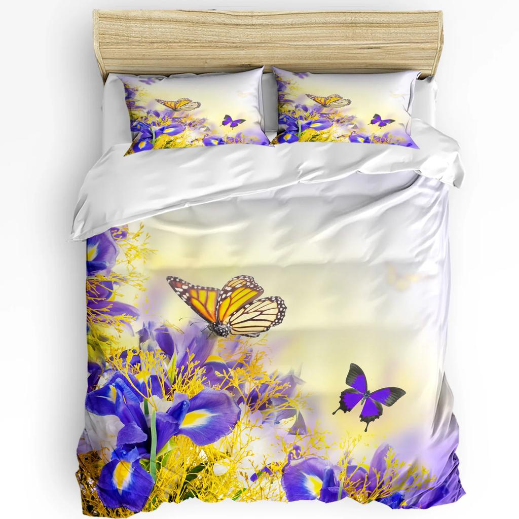 Lily Flowers Butterfly Water Surface Duvet Cover 3pcs Bedding Set Home Textile Quilt Cover Pillowcases Room Bedding Set No Sheet