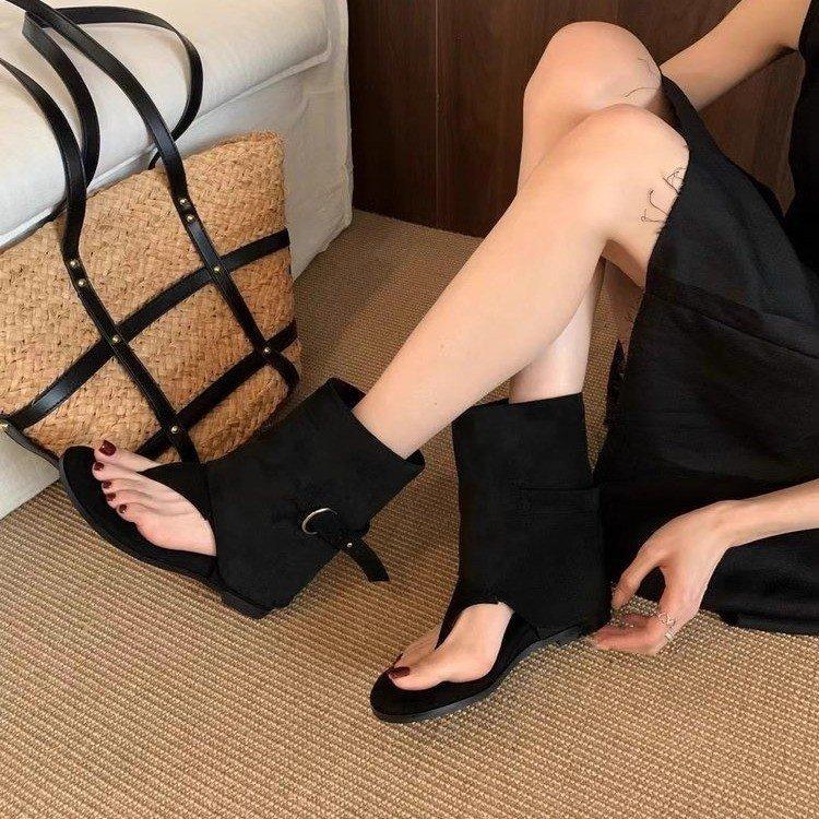 Huge Easy To Wear~ Inner Height Increase of 4cm Women's Model 2025 New Versatile Outer Wear Small Toe Flat Bottom Khaki Cool Boots