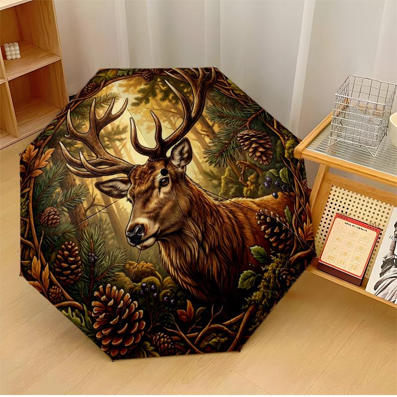 

Magical Deer in Crystal Frame Printed umbrella windproof folding umbrella portable sun and rain umbrella suitable for gifting