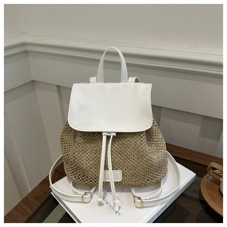 2024 Casual New Fashion Summer Foreign Style Design Straw Weaving Leisure Travel Double Shoulder Small Backpack Bag Women