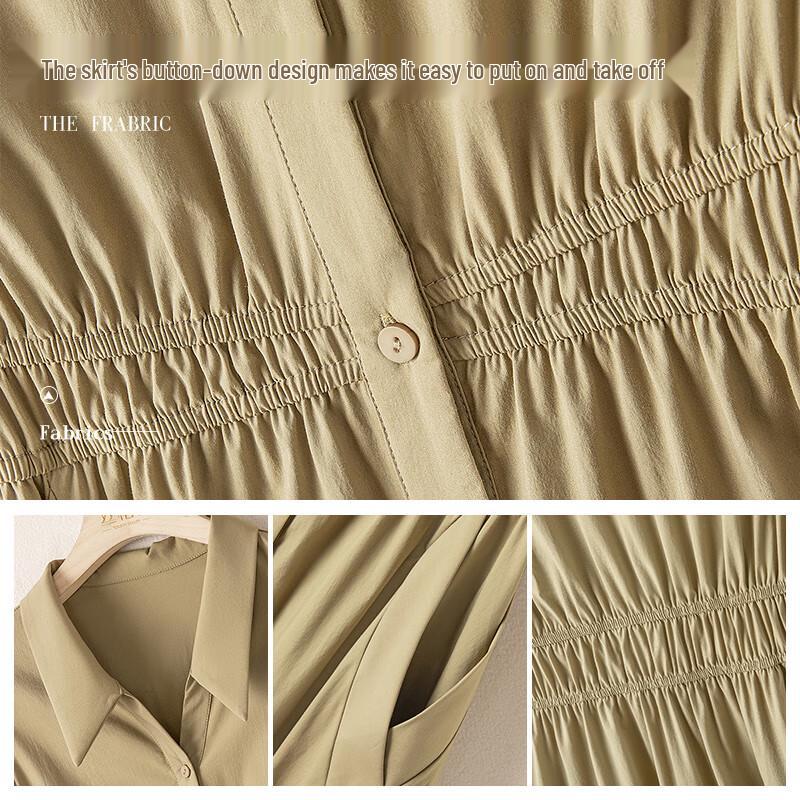 Women's Commuter Style Lapel Collar Button-Front Midi Dress