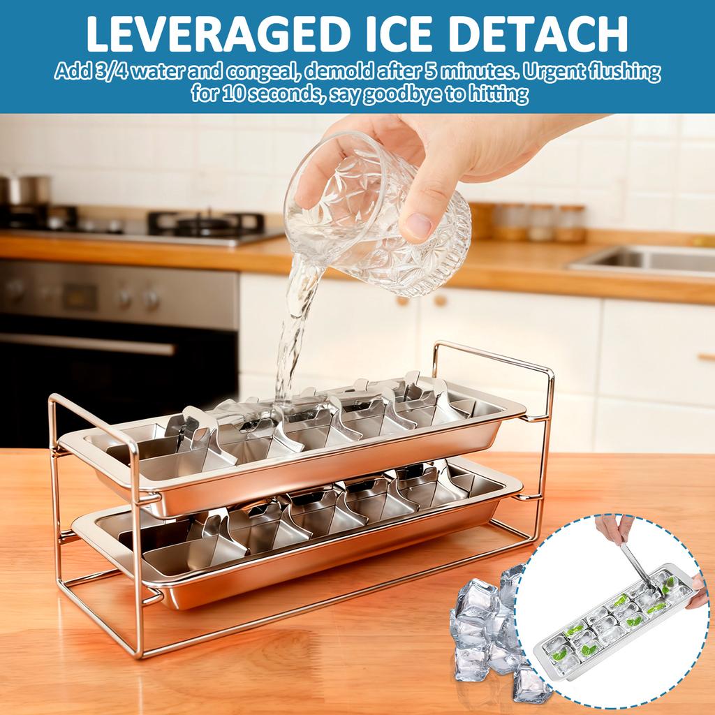 2 Layer 36 Slot Stainless Steel Ice Cube Tray Removable Ice Cube Maker Mold for Cocktail, Coffee Fruit Juice Drink