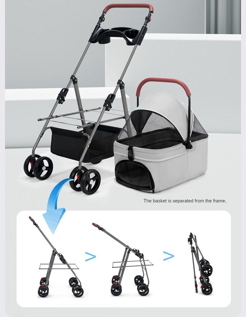 Pet Cart Dog Cat Lightweight Foldable Outdoor Pet Cart Small Dog Cart Detachable Carrying Basket