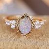 White Fire Opal Oval Stone Flower Rings For Women Vintage Gold Color Bridal Wedding Ring Birthstone Jewelry Engagement Band Gift