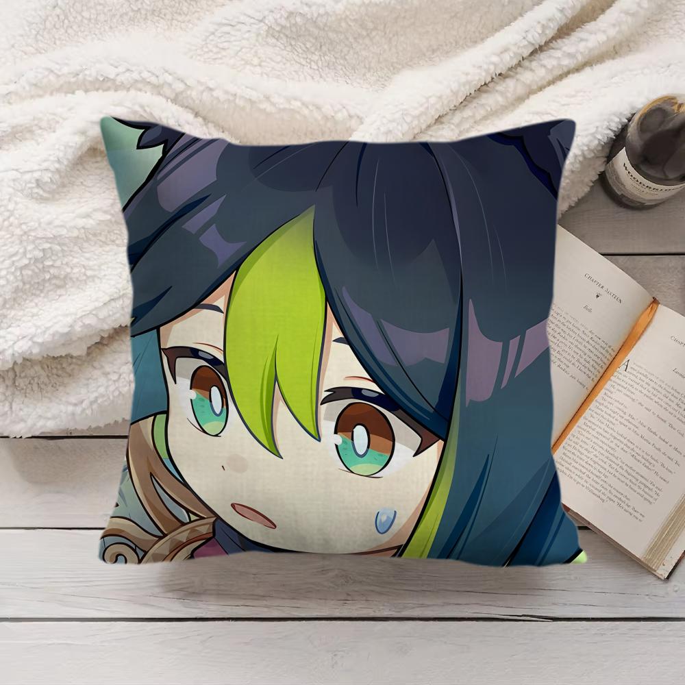 Tighnari Cute Genshin Impact Cushion Cover Silky Short Plush Invisible Zipper Dustproof Sofa Pillow Case For Home Decor