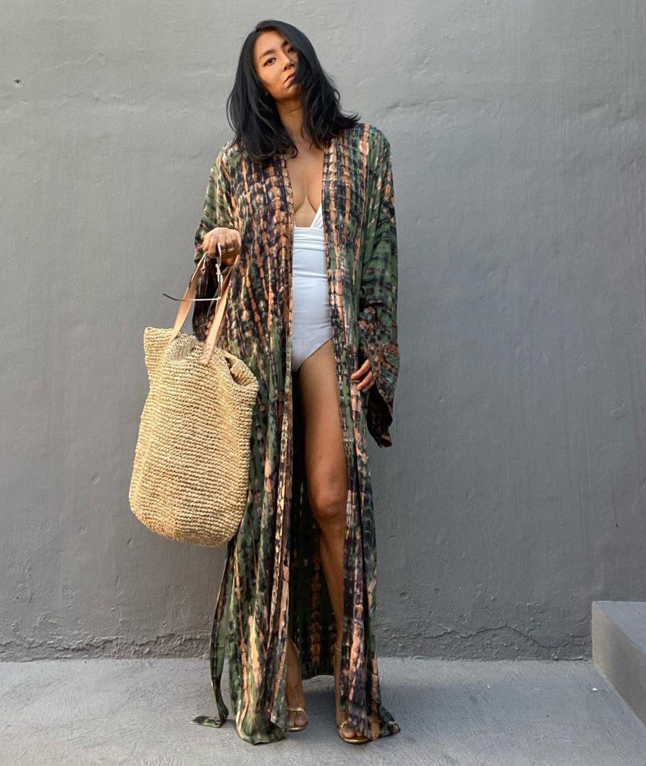 

European and American Tie-dye Sunscreen Cardigan Bikini Cover-up for Women - Sun Protection Vacation Dress One Size