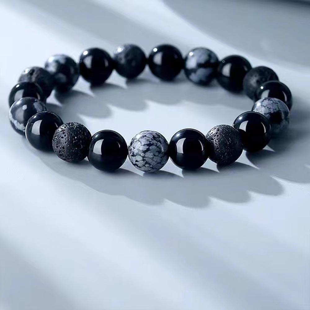 Retro Personality Dark Natural Obsidian Volcanic Stone Beaded Bracelets for Women Men Couple Trendy Charm Jewelry Accessory Gift