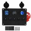 Panel de interruptores basculantes redondos de 12 y 24 V con 5 posiciones, doble puerto USB, cargador de coche, protección contra sobrecalentamiento y uso en barcos.