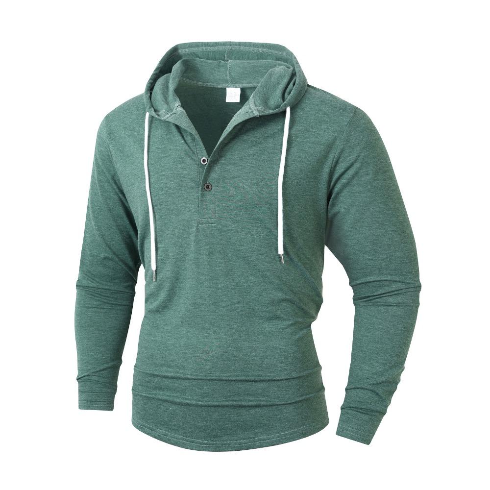 Erkek Spor, Günlük ve Fitness Kapüşonlu Düğmeli Uzun Kollu Tişört ve Kapüşonlu Sweatshirt