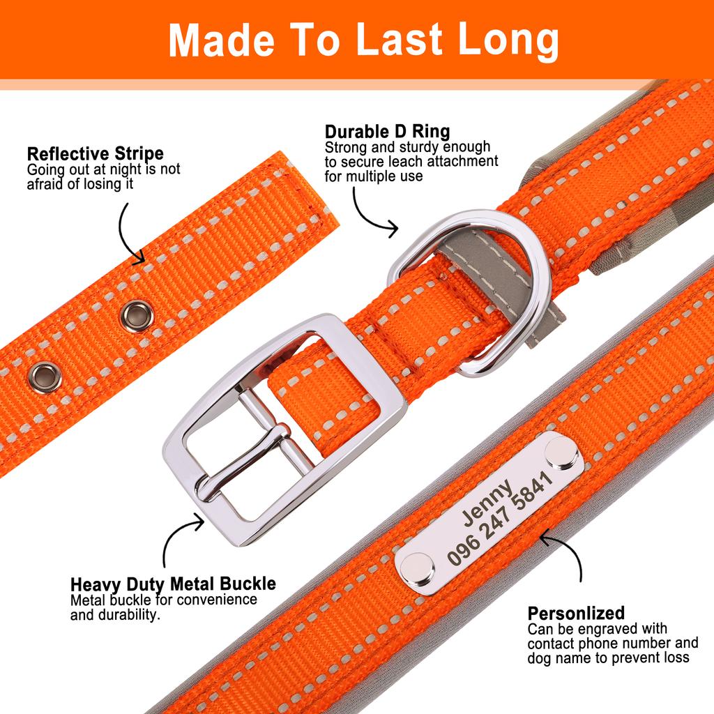Reflective Dog Collar Free Personalized Dog Necklace Adjustable Engraving Pet Name Collars for Small Medium Large Dogs Pitbulls