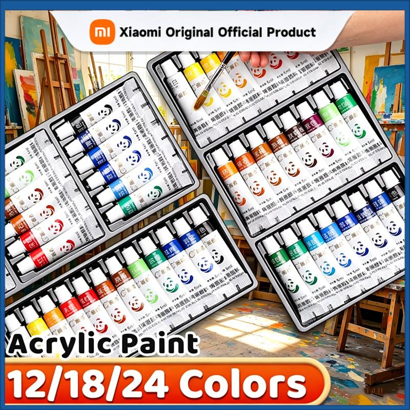 Xiaomi 12/24/36 Colors Acrylic Paint Set 5ml/12ml Water-Proof Portable Art Rich Pigments for DlY Craft,Drawing,Painting,Canvas, Rock