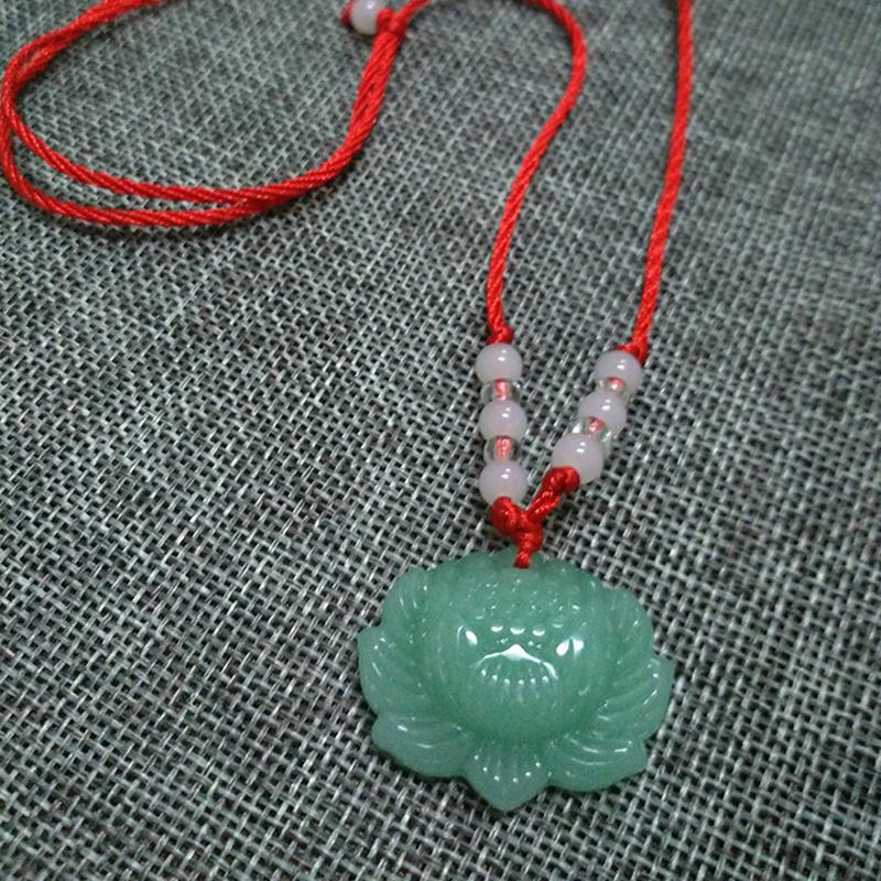 Buddhist White Jade Hand Woven Pendant Necklace Lotus Guanyin Buddha Long Life Lock Pendant Lucky Necklace