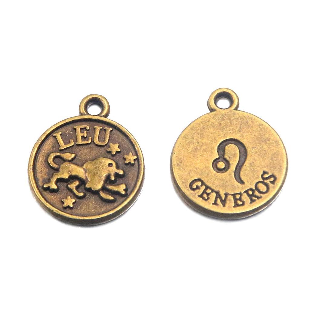 12x15mm Round Zodiac Constellation Pendant: Retro Symbol Alloy Jewelry for DIY Bracelets & Keychains