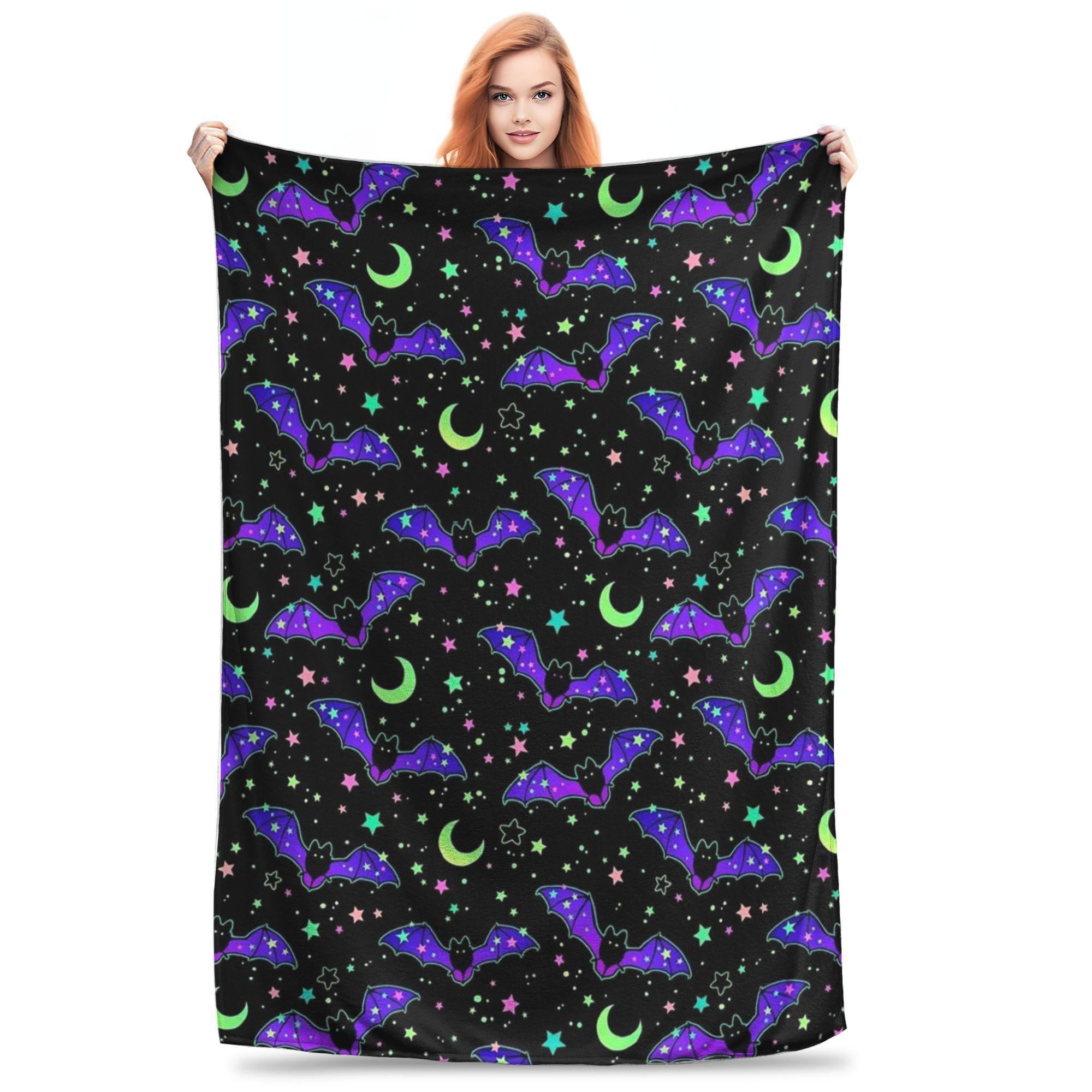 

Flannel Throw Blanket Halloween Bat Stars Cartoon Warm Plush Blankets Soft Bedding for Bed Living room Home Travel Sofa 80x120cm