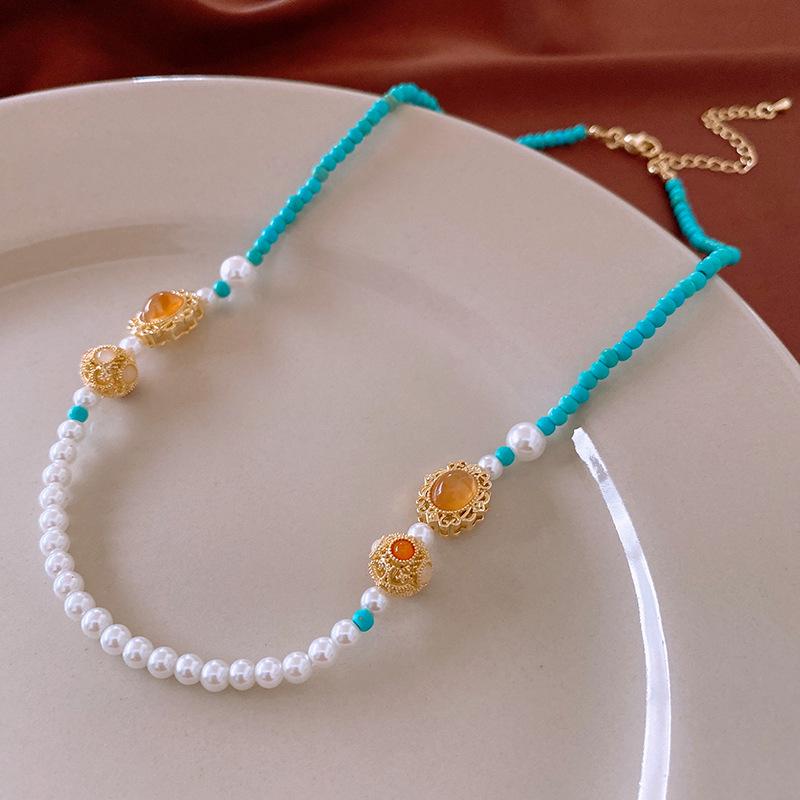 

Ожерелье из жемчуга с золотым покрытием: Китайская ретро ключичная цепочка для женщин