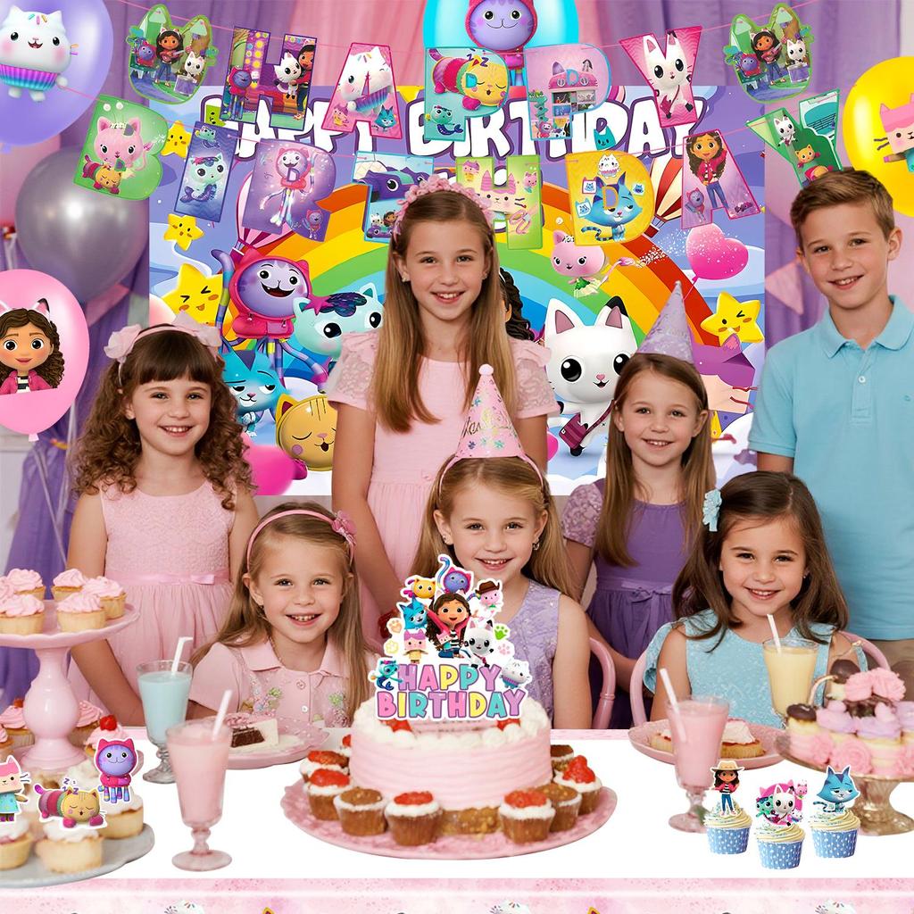 98pcs Cartoon Party Supplies, Cartoon Party Decor&Tableware Set - Cartoon Birthday Party Plates Cups Napkins, Cartoon Party Balloons Backdrop Banner