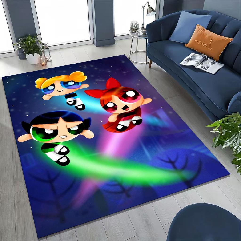 Cartoon P-Powerpuff Girl Cute Art Carpet Rug for Bedroom Living Room Sofa Home Doormat Decor,Large Kid Non-slip Floor Mat