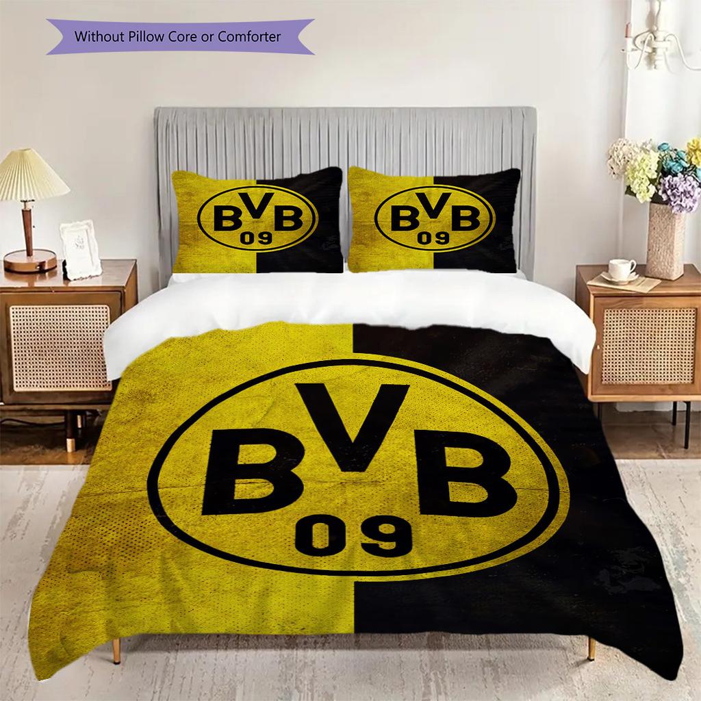 Borussia Dortmund logo Vzor Povlečení Přikrývka Sada Povlak na přikrývku Povlak na polštář Domácí Dekorace Dárek k narozeninám (1 * povlak na peřinu + 2 * povlak na polštář, bez jádra)