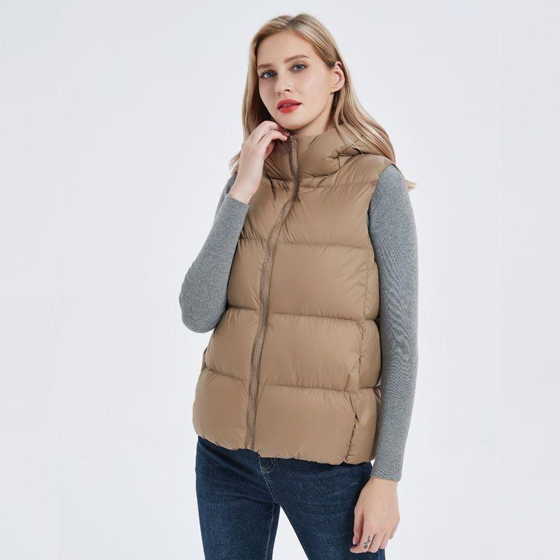Womens Short Puffer Vest With Hood 90% White Duck Down Warm Lightweight Casual Outerwear Winter