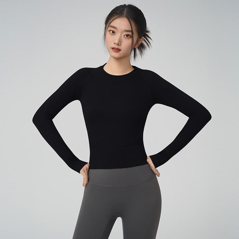 Women's Seamless Slimming Round Neck Long Sleeve Yoga Top - Breathable, Waist-Cinching Fitness Wear for Autumn and Winter