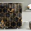 Luxury Hexagon Shower Curtain Set with Black Gold Marble Print for Bathroom Decor Waterproof Fabric Size 72 x 84 Inch (Black/Gol