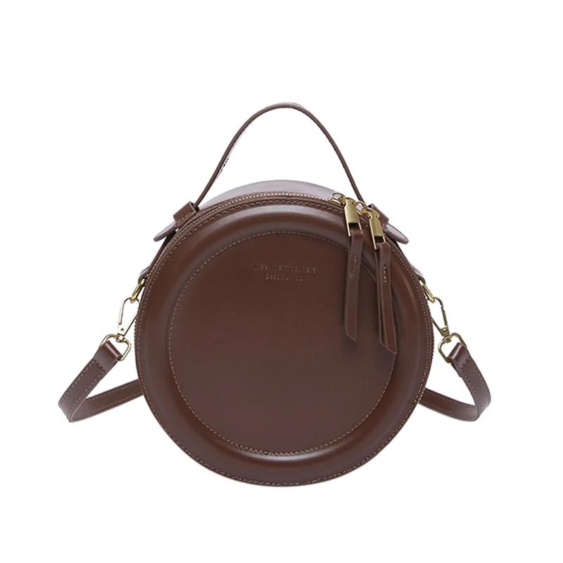Solid Crossbody Bag For Women Round Small Handbag Women Designer Bags Leather Shoulder Bag Female Zipper Purse