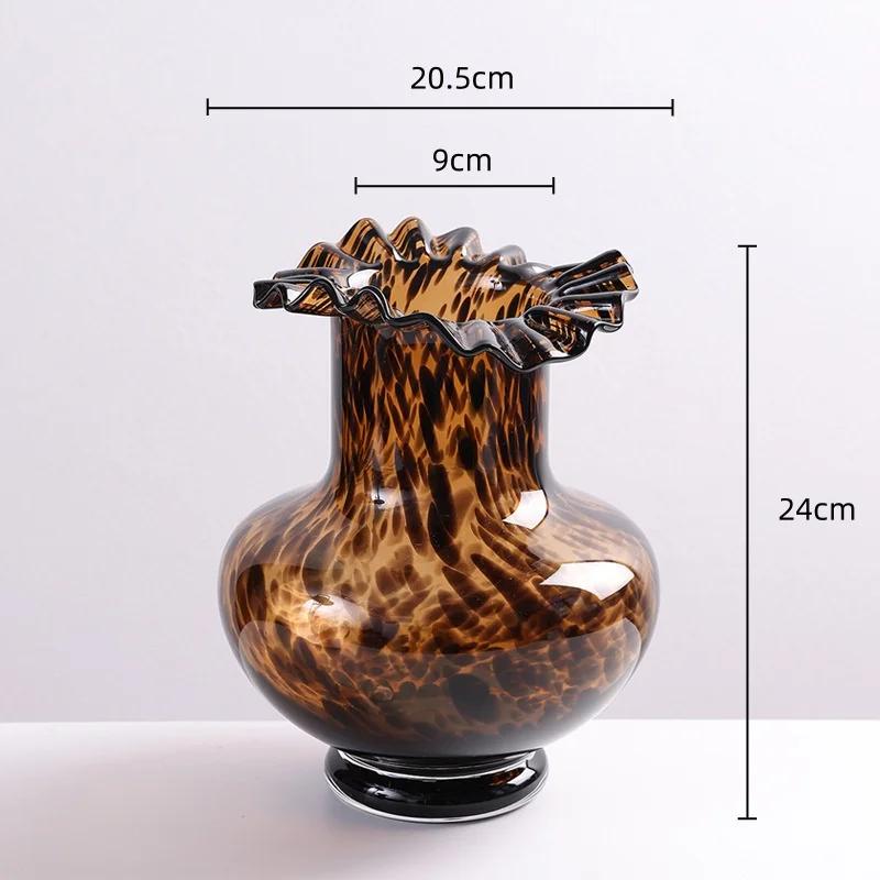 Glass Vase Leopard Print Crystal Bottle Flower Arrangement Hydroponics Terrarium Irregular Spots Flower Vase Home Decoration