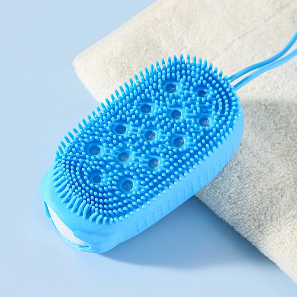 Double Side Silicone Bubble Bath Body Brush with Soap Storage Sponge Massage Scalp Scrubber Skin Clean Exfoliating