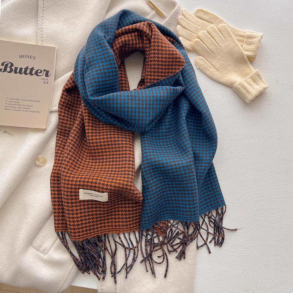 Winter Warm Scarves For Women Long Cashmere Shawls And Wraps Fashion Plaid Print Neck Scarf For Ladies With Tassels